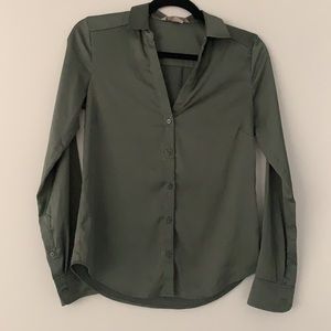 H&M Sage Green Satin Button-Down XS